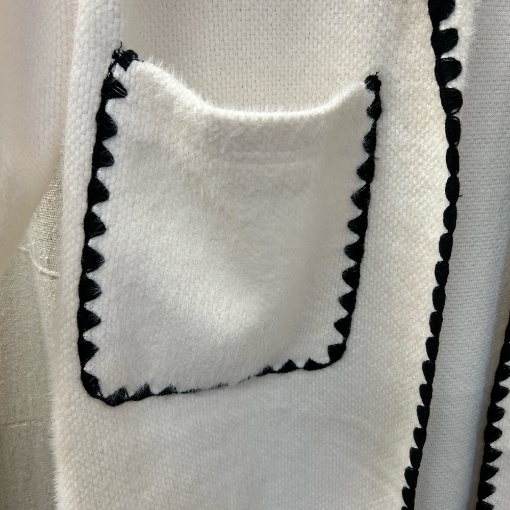 STOOSH / NWT/ Cream Long Coat with Black Trim / sold at Buckle/ S and XL - Picture 4 of 14